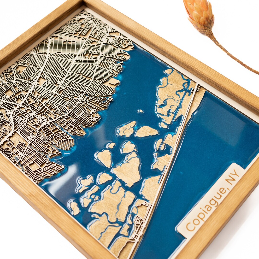 Copiague Map | Wood and Epoxy - Etsy