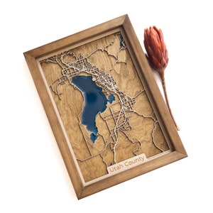 Carte du comté de l'Utah | Bois et époxy