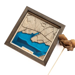 Carte de la baie de Three Mile | Bois et époxy