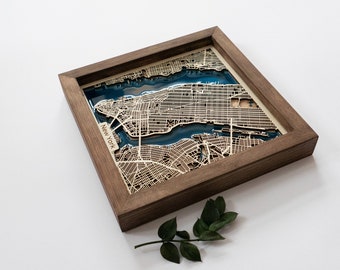 New York Wooden Map |  Unique Personalized Gift for Housewarming 5th Anniversary Birthday Wedding | Wood and Epoxy Resin