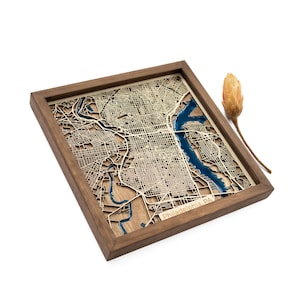 Carte en bois de Philadelphie |  Cadeau personnalisé unique pour pendaison de crémaillère 5e anniversaire de mariage | Bois et résine époxy