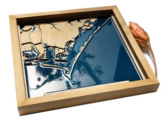Cape Lookout Küstenlandschaft Karte | Holz und Epoxydharz