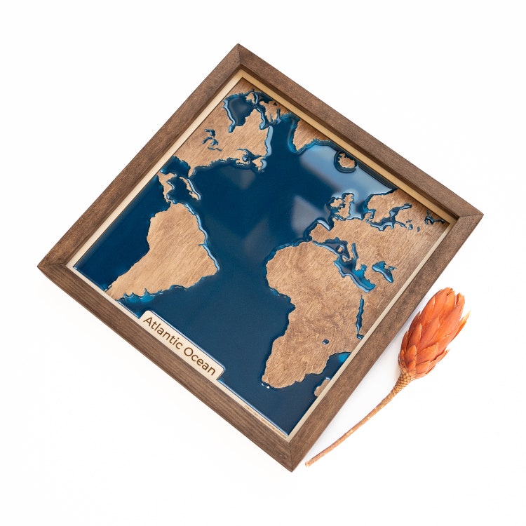 Atlantik Karte | Holz und Epoxy