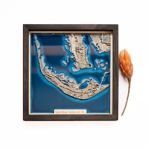 Sanibel Island Karte | Holz und Epoxydharz