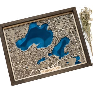 Carte en bois de Madison | Bois et résine époxy