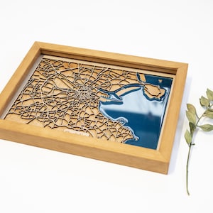 Dublin Stadtplan aus Holz |  Einzigartiges personalisiertes Geschenk für Hauseinweihung 5. Jahrestag Geburtstag Hochzeit | Holz und Epoxidharz