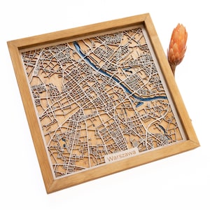 Warschau Landkarte aus Holz |  Einzigartiges personalisiertes Geschenk für Hauseinweihung 5. Jahrestag Geburtstag Hochzeit | Holz und Epoxidharz
