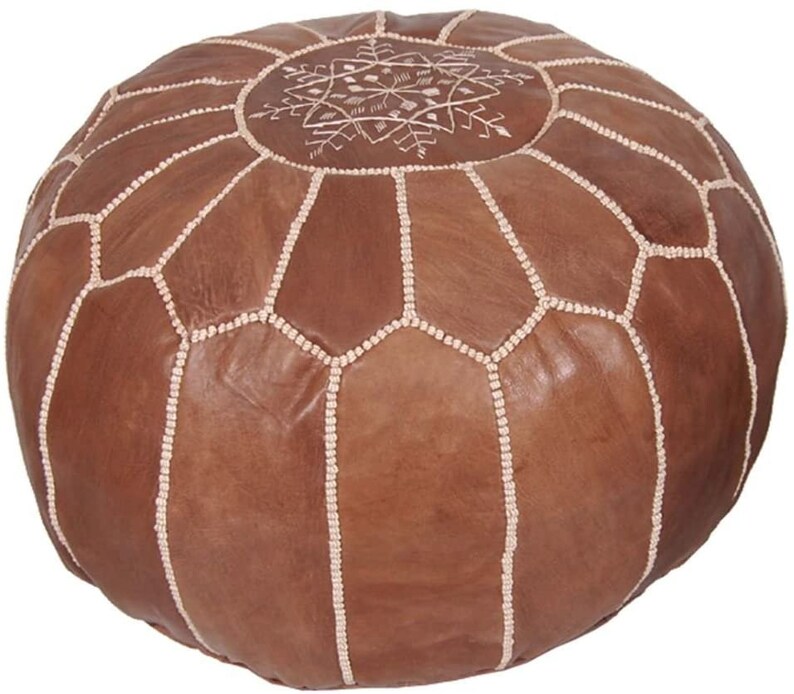 STUFFED FILLED Moroccan Pouf Pouffe Leather Decor Brown Etsy