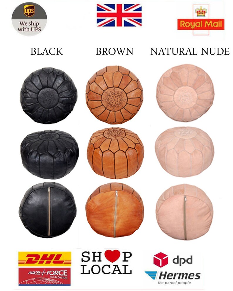 Set of 2 Moroccan Pouf Pouffe Leather STUFFED FILLED Filling Etsy