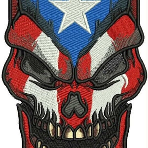 PR Skull embroidery file Puerto Rico Flag