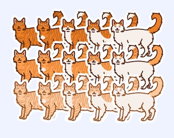 Orange Longhair Cats - 3" Dark, Medium, Light Orange Cat Stickers