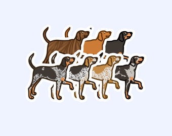 Treeing/Coonhound Dogs - Plott Hound Redbone Coonhound Black/Tan Coonhound Leopard Catahoula American English Coonhound - 3" Sticker