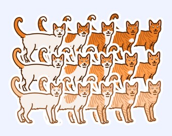 Orange Shorthair Cats - 3" Dark, Medium, Light Orange Cat Stickers