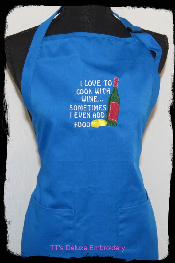 Wine apron hostess gift. Wine not embroidered black apron