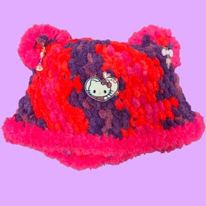 Hello Kitty/Sanrio Inspired Crochet Bucket Hat Handmade