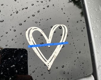Calcomanía de corazón - Regalo para policía / Regalo para esposa de policía / Regalo para esposa de bombero / Línea roja / Esposa de agente / Primeros auxilios / Línea azul delgada