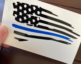 Beunruhigte amerikanische Flagge | Aufkleber Sticker | dünne blaue Linie | Polizei Geschenk | Auto Aufkleber