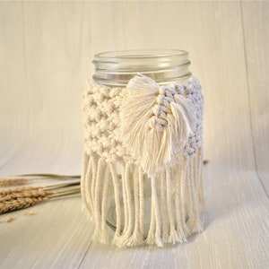 Handmade Macrame Jar Cover, Macrame Vase Cover, Macrame Candle Holder, Home Decor Accessories, Windlight, Table Decoration