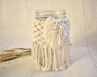 Handmade Macrame Jar Cover, Macrame Vase Cover, Macrame Candle Holder, Home Decor Accessories, Windlight, Table Decoration