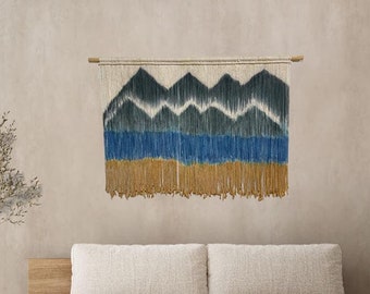 Large macrame wall hanging, Dyed macrame wall hanging, Mountain Tapestry, Modern wall art, Mountain Landscape on wall