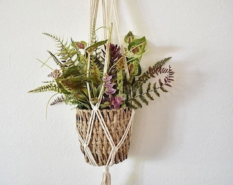 Macrame Plant hanger , White Plant Basket , Plant Holder with Tassel , House warming , Handmade