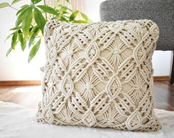 white macrame cushion
