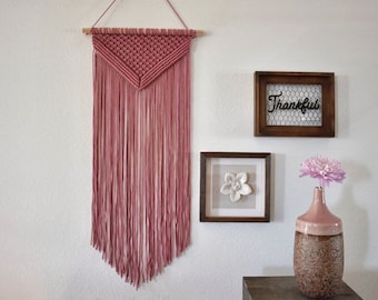 Medium Macrame wall hanging, Textured Tapestry wall art, Pink Wall hanging, House warming, Minimal & Modern home decor, Woven Wall hanging