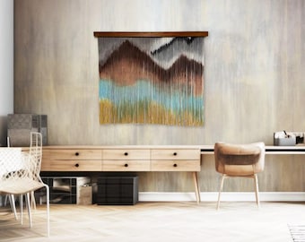 Large macrame wall hanging, Dyed macrame wall hanging, Mountain Tapestry, Modern wall art, Mountain Landscape on wall