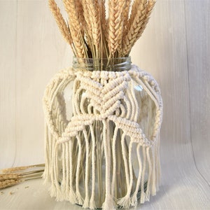 Handmade Macrame Jar Cover, Macrame Vase Cover, Macrame Candle Holder, Home Decor Accessories, Windlight, Table Decoration