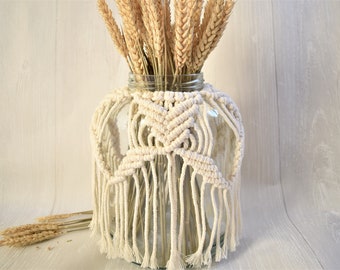 Handmade Macrame Jar Cover, Macrame Vase Cover, Macrame Candle Holder, Home Decor Accessories, Windlight, Table Decoration