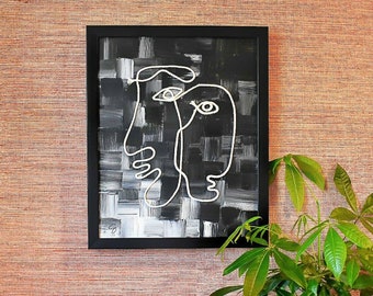 Line art, Macrame wall art, Picture frame, wall decor, Modern wall decor, Minimal wall decor, Black and white painting, Collage