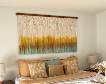 Extra Large macrame wall hanging, dyed macrame wall hanging, branch and leaves Tapestry, Modern wall art