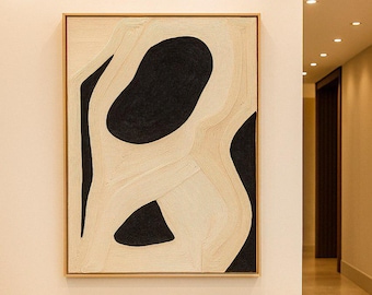 Large Canvas String Art, Black and White Rope Artwork, Minimalist Threads Wall decor, Handmade Framed Textile Wall Art, Modern Art