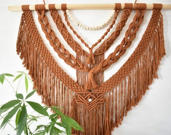 Brown Macrame wall hanging , Large Macrame headboard , Large Macrame wall hanging , Brown Macrame Tapestry