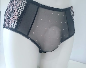 Crossdresser Lingerie. See Through Men's Panties Black and Pink
