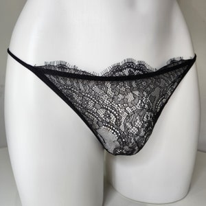 Beautiful see thru mesh lace g-string for men. Crossdresser female underwear. Ultra sheer stretchy feminine panties.