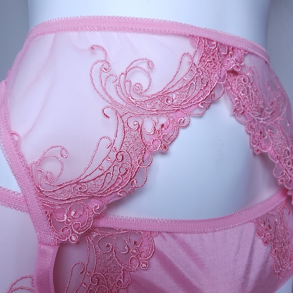 crossdresser garter belt Pink Sheer Sissy Garter Belt for Crossdressers. M2F Lingerie for Men