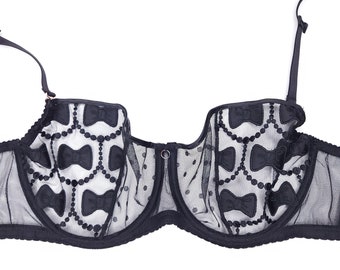 Sujetador de encaje transparente para hombre: lencería de lunares negros, copa AA