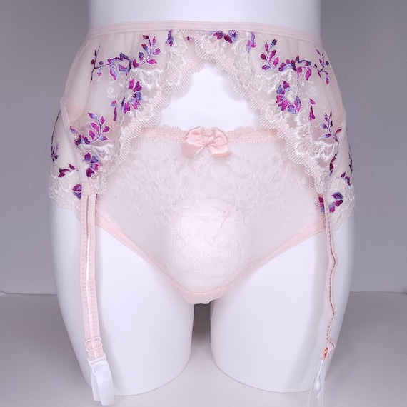 Light Pink Lace Garter Belt. Sissy Lace Lingerie for Men