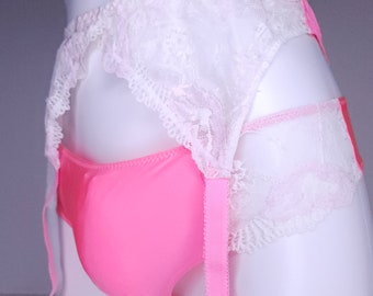 Pink Sissy Garter Belt. Lace Sissy Lingerie for Men. Crossdresser Matching Lingerie.