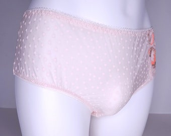 Sissy Soft High Waist Panties for Men, Luxurious Crossdressing Lingerie, Light Pink Polka Dot.