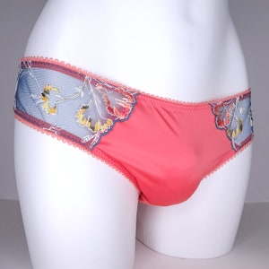 Orange satin sissy panties and thongs. M2F sissy lingerie.