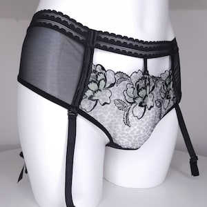 Sexy sheer lace garter belt thongs  for men. Green black lingerie for men.