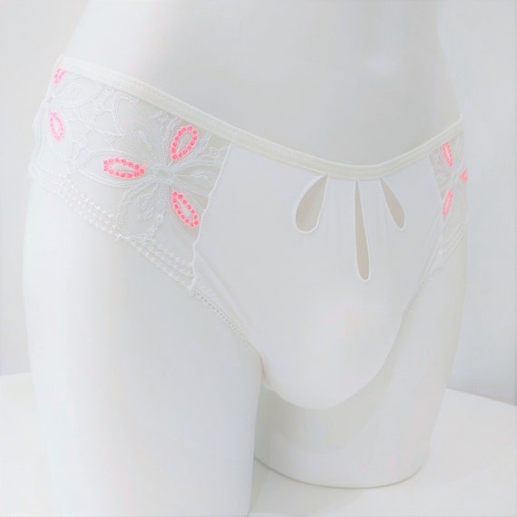 Thong and Panties for Crossdressing Men, Silky Soft Off-white. Sissy  Lingerie Small and Extra Large Sizes. Feminine Men's Panties. 