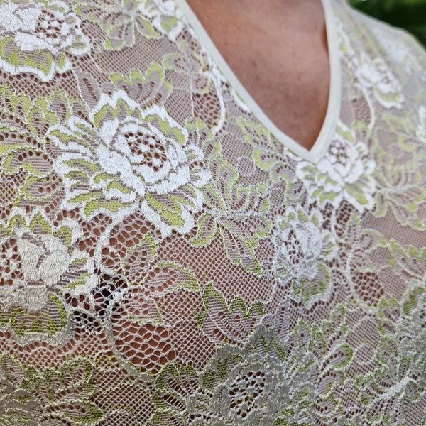 Lace Night Shirt for Men in Green and White. Men's Lace Lingerie Set.