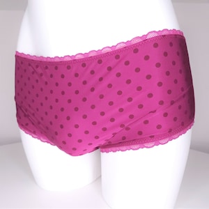Men cross dresser underwear boxer panties purple polka dot.