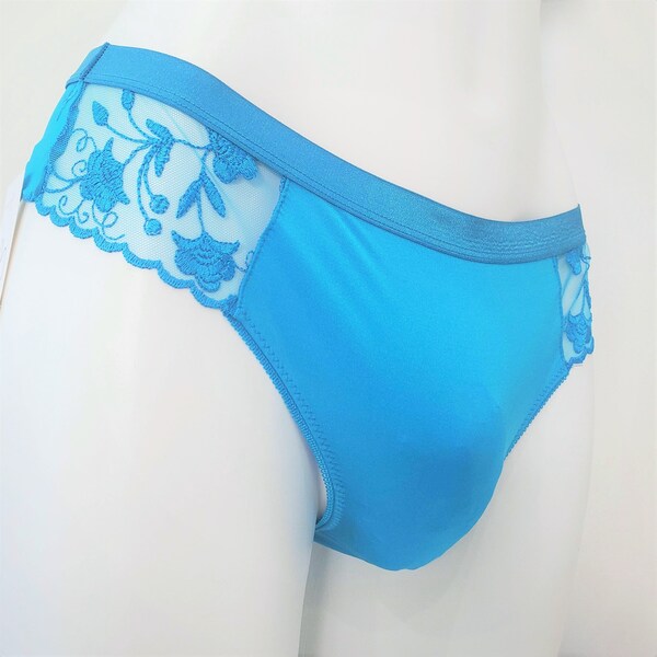 Blue lace panties for crossdressing men. Ultra soft and durable. Blue Sissy Panties. Men's Lingerie. Plus Sizes too. Crossdresser Panties.