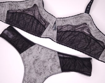 Men’s Sissy Femboy Black and Grey Lingerie Set, M2F Sissy Lingerie For Men
