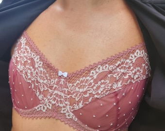 Sujetador Sissy de talla grande, lencería de malla transparente, copa AA