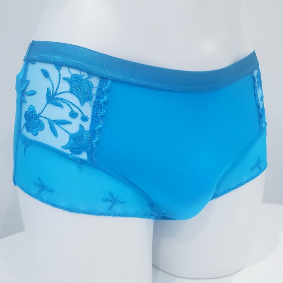 Sissy panties for men, Blue Lace Mens Bikini, Crossdresser L